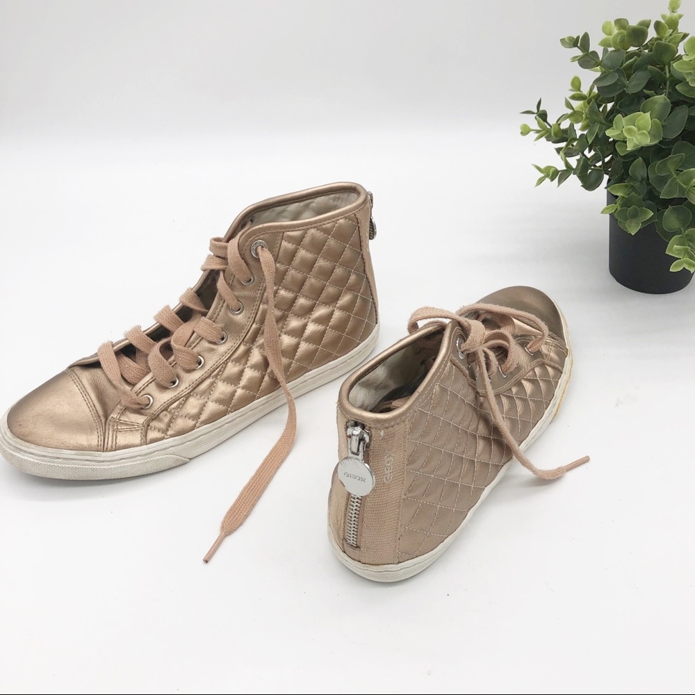 GEOX New Club Quilted High Top Sneakers Rose Gold - Picture 6 of 14